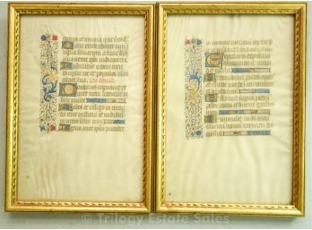 Framed Flemish 15th Century Pages From 'Book Of Hours'