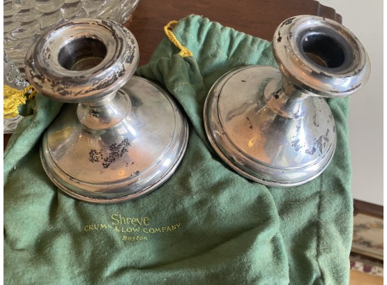 Pair Of Shreve, Crump & Low Co. Weighted Sterling Silver Candle Stick Holders