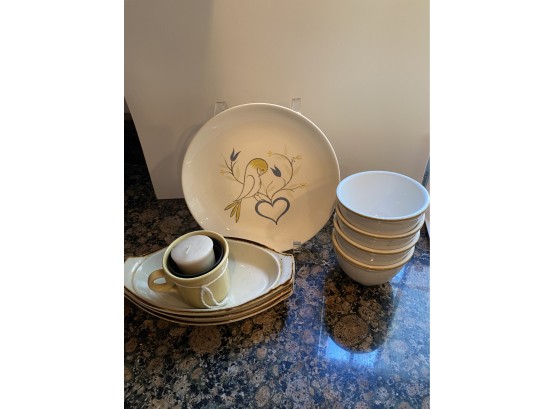 Homer Laughlin Pieces And Coordinating Cup And Candle