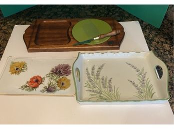 Mid Century Cheese Board And 2 Serving Trays