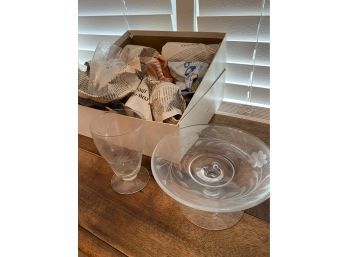 Etched Glasses And Matching Pedestal Dish