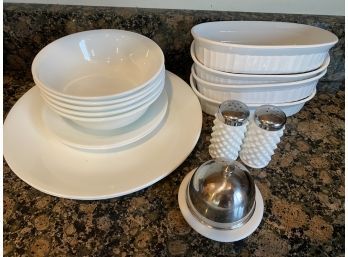 White Corning Ware, Four Oval Baking Dishes, Etc.