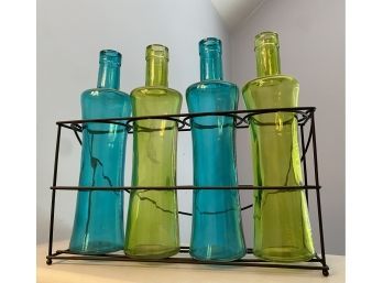 Blue And Green Decorative Bottles In Tray - Br3m