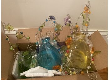 4 Pretty Colored Hanging Glass Bottles - 2F3