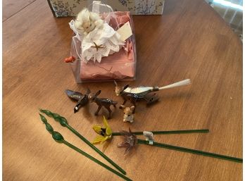 Delicate Glass Flowers, Deer Figurines And Angel Ornament