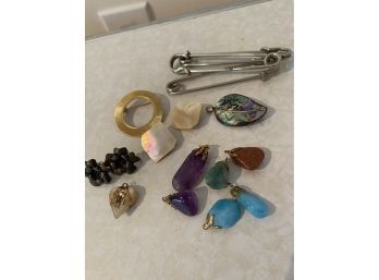 Sterling Leaf Pendant, Natural Stone Pendants, Earrings