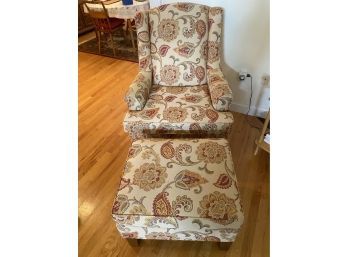 Upholstered Tall Back Chair With Ottoman