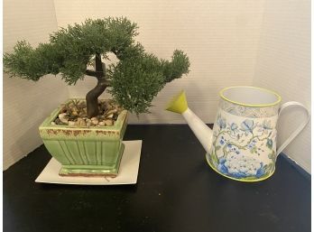 Faux Bonsai Tree And Pitcher