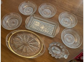 Four Glass Bowls, Two Trays And Serving Pieces