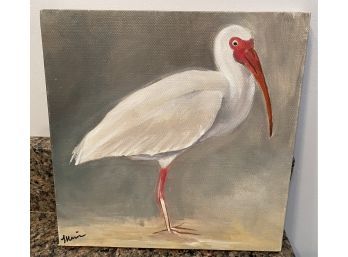 Crane Painting On Canvas Signed Minor - Br3l