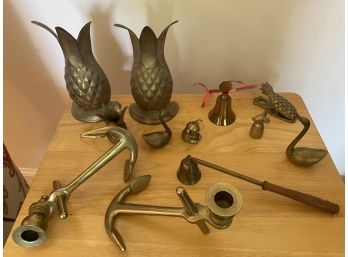 Brass Lot Including Pineapple Bookends