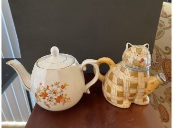 Floral Tea Pot And Cat Tea Pot