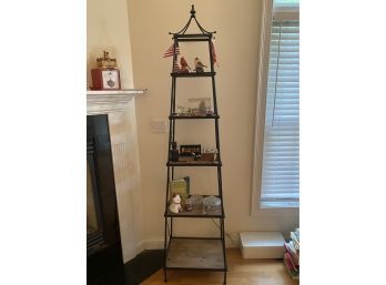 Black Iron Tiered Bookshelf With Contents