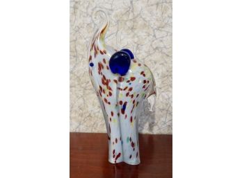 White Spotted Art Glass Elephant Signed Murano