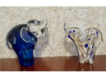 Pair Of Art Glass Elephants