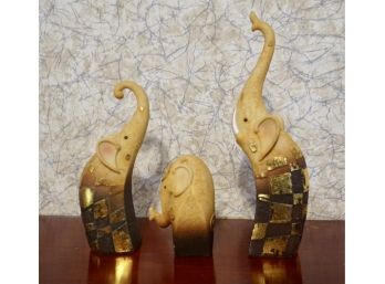 Set Of 3 Elephants W/gold