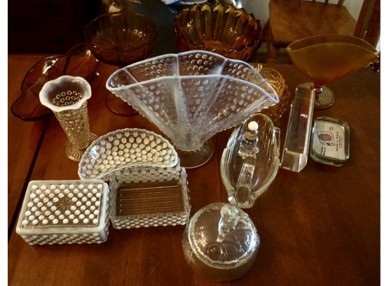 Lot Of 20 Pieces Glass Lot (hobnail, Carnival & Amber)