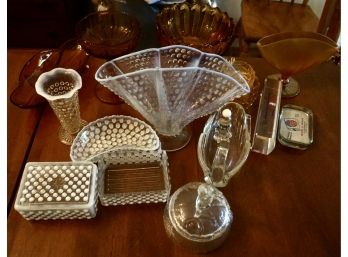 Lot Of 20 Pieces Glass Lot (hobnail, Carnival & Amber)