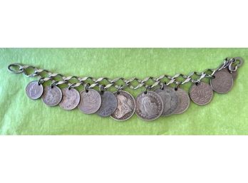 Sterling Silver Charm Bracelet With Silver Content Coins