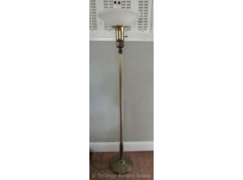 Vintage Brass Torchiere With Glass Shade
