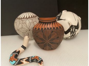 New Mexico Pottery Collection Of 4: 3 Vessels & 1 Snake