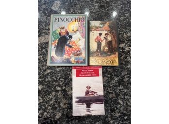 Vintage Pinocchio, Huck Finn And Tom Sawyer Books
