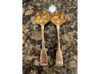 Pair Of Sterling Silver Spoons W/ Gold Bowl