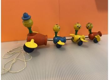 Old Fisher Price Wooden Duck Family Pull Toy