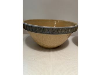 Unique Stoneware Patterned Bowl W/ Patterned Blue Rim