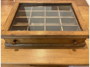 Antique Display Box With Divided Compartments And Glass Top
