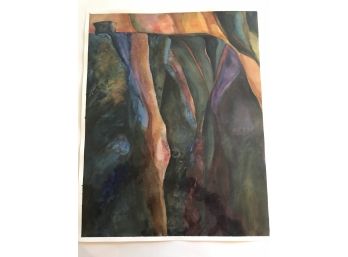 Butte: Unsigned Original Water Color On Rag Paper, Circa 1989. Shrink Wrapped