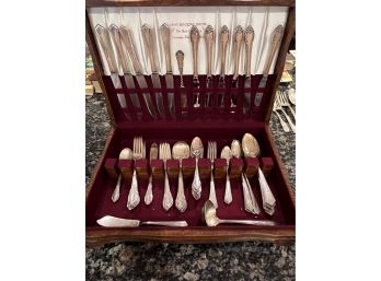 Two Flatware Sets In Wooden Box