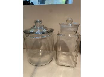 2 Glass Covered Storage Jars