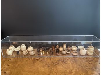 Collection Of Hand Carved Nut & Rare Wood Vessels By Daniel Bourgeois In Plexiglass Case