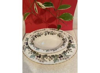 Royal Worcester Lavinia Fine Bone China Serving Bowl On Platter