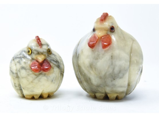 Two Italian Alabaster Chickens