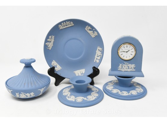 Wedgwood Jasperware Clock And Matching Pieces