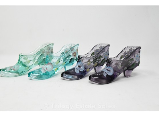 4 Signed Fenton Glass Shoes