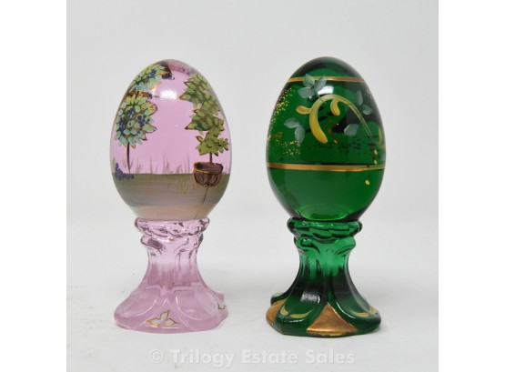 2 Fenton Eggs On Stand Signed J. Powell & D Massey