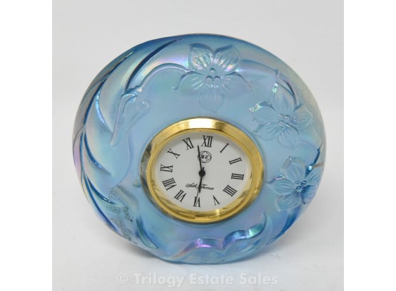 Iridescent Satin Blue Fenton Clock