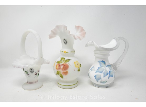 Fenton Glass Basket, Vase & Pitcher Milk Opaque