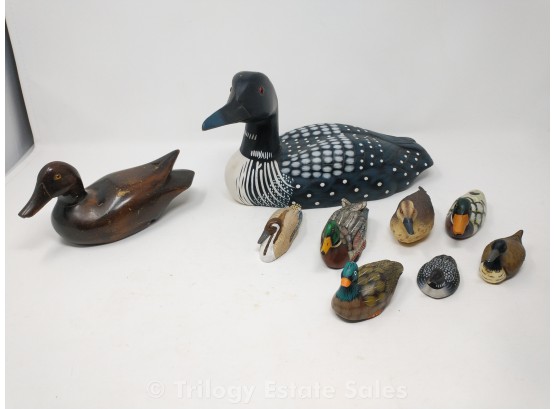 Lot Of 9 Painted Decoys Loons