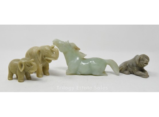 Jadeite Horse, Soapstone Elephants And Pig