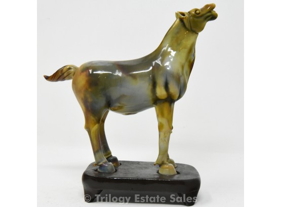Peking Glass Horse Figurine On Stand