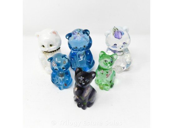 Six Hand Painted Fenton Cats