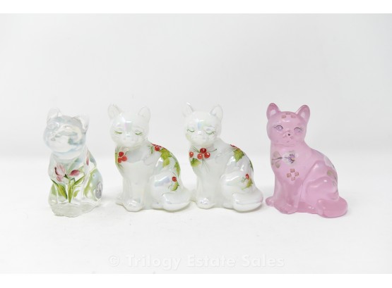 Four Fenton Hand Painted Glass Cats