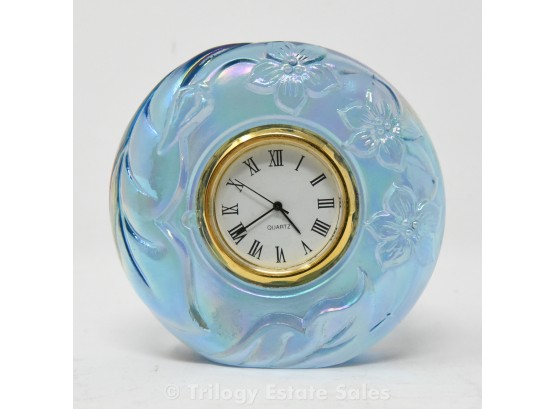 Iridescent Blue Fenton Clock