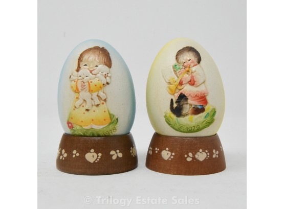 2 Anri Ferrandiz Wood Eggs 1978 1979