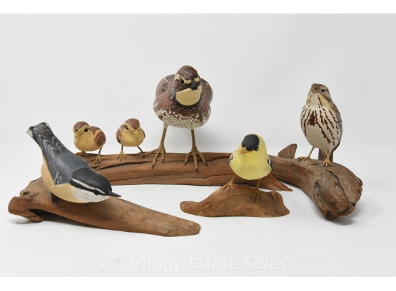 Four Birds Carved & Painted By Wayfield