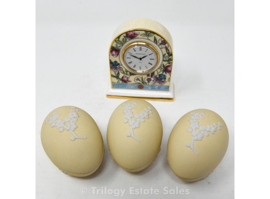 Wedgwood Primrose Jasperware Eggs & Clock
